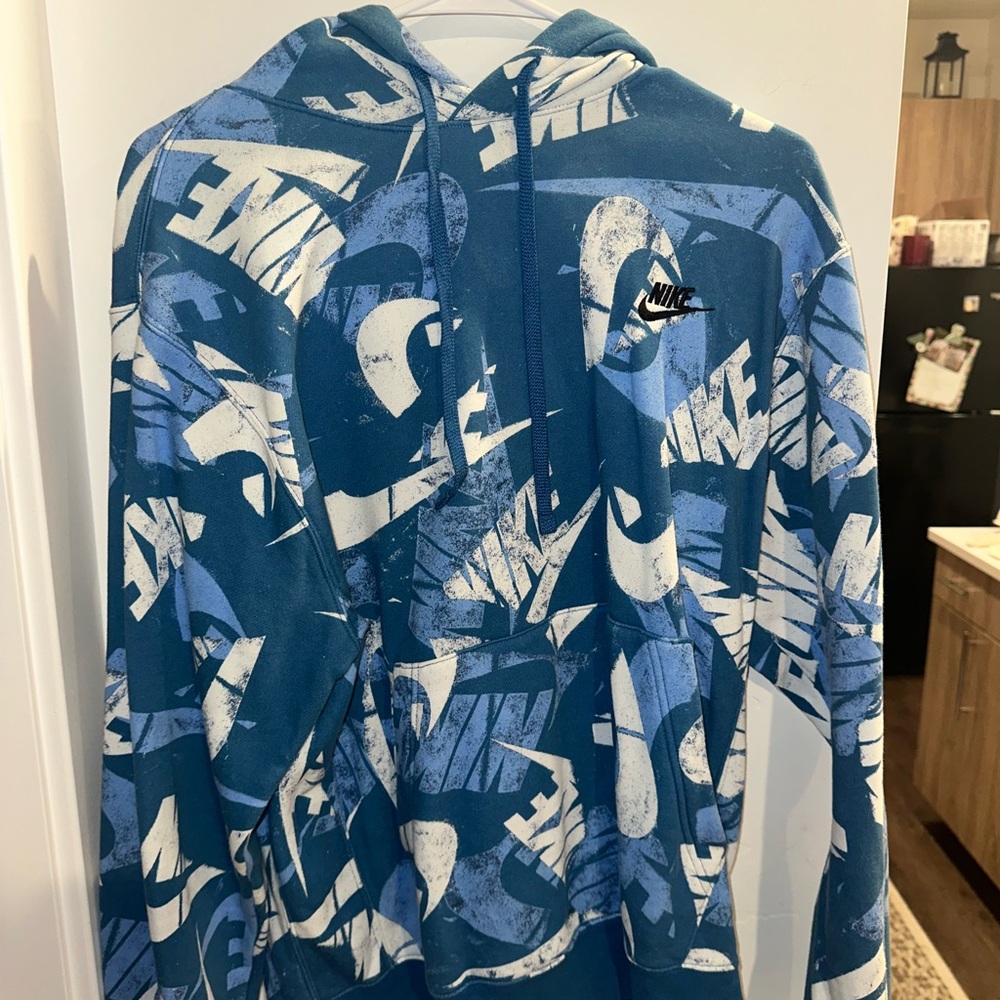 Nike Blue and White Graphic Hoodie